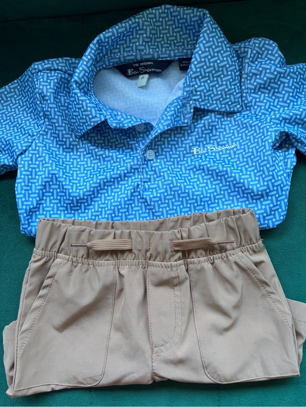 Ben Sherman Boys' Blue Patterned Polo Shirt and Khaki shorts